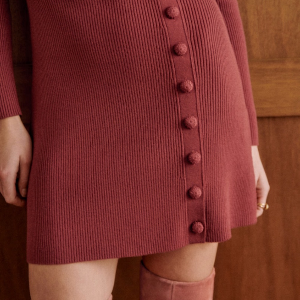 Sezane Rosewood Ribbed Long-Sleeve Mini Dress - Picture 2 of 2